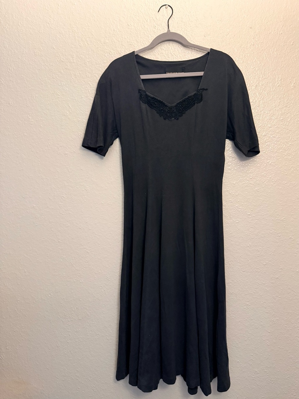 Black Lace-Trim A-Line Dress